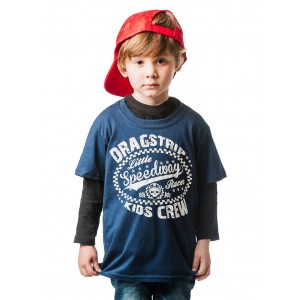 Dragstrip Kids Crew  T`Shirt - Little Speedway Racer Navy
